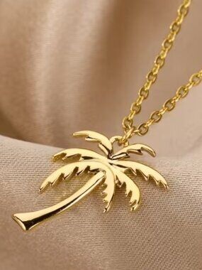 Coconut Tree Gold Plated Stainless Steel Pendant Necklace Clavicle Chain Unisex